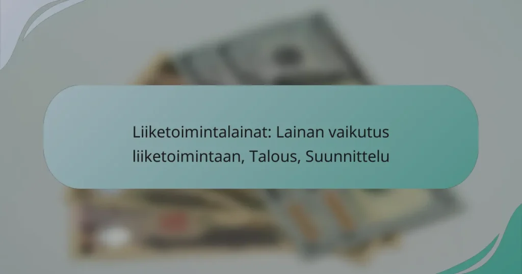 Liiketoimintalainat: Lainan vaikutus liiketoimintaan, Talous, Suunnittelu