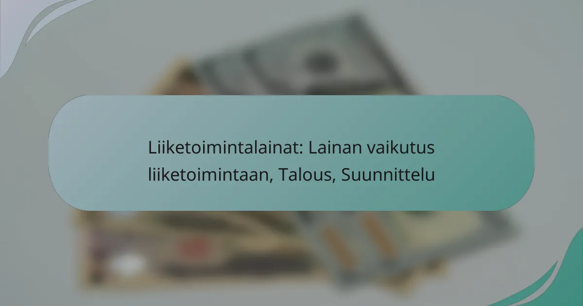 Liiketoimintalainat: Lainan vaikutus liiketoimintaan, Talous, Suunnittelu